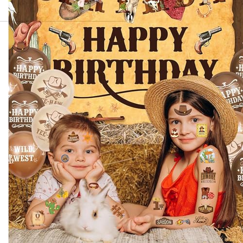 Cowboy Temporary Tattoos- 50PCS Western Cowboy Party Favors Themed Birthdays Party Supplies Decorations Western Baby Shower Decor Cool Wild Western Rodeo Pattern Girls Boys Gifts