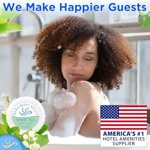 BERGMAN KELLY - Hotel Soap Bars - White Tea, 0.5 oz, 400 PK - Travel Size Luxury Bulk Amenities Bar Soap - Mini Individually Wrapped Round Soap - Small Toiletries for Airbnb, Motel, Guest Bathroom