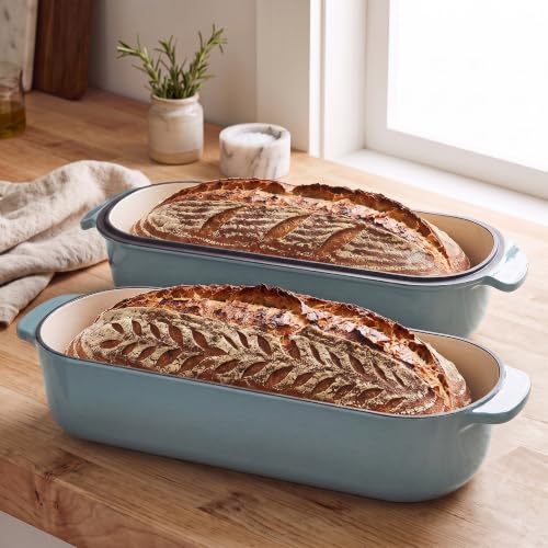 Enameled Cast Iron Bread Loaf Pan with Lid - 12.5x5.5 inch, 5qt, Seasalt