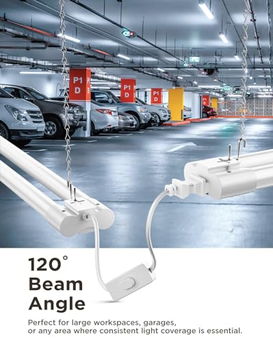 Sunco 6 Pack 4ft LED Shop Light, 5000K Daylight, Linkable, White Endcaps