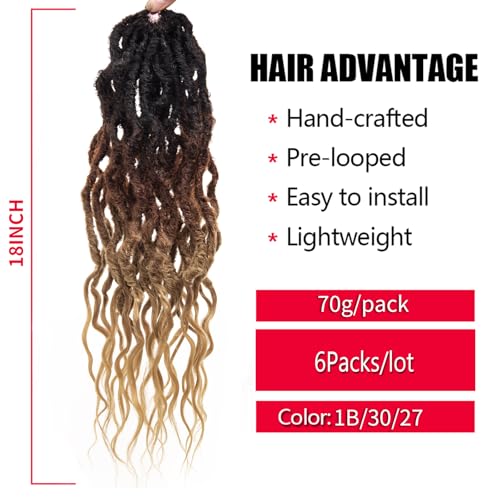 Faux Locs Crochet Hair 18 Inch - Goddess Wavy Locs 6 Packs - Lightweight Synthetic Braids