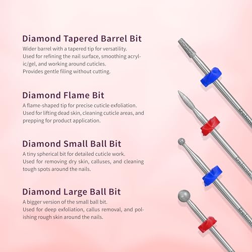 Delanie Professional Nail Drill Bit Set, 7 Pieces with Holder, Carbide and Diamond Bits, Model BS001