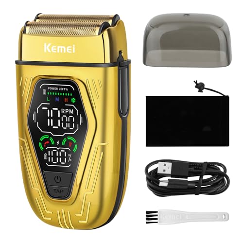 KEMEI KM-T360 Professional Foil Shaver, Barber Shaver with LED Display, Electric Razor for Men USB-C Rechargeable, Wet & Dry Electric Shaver with Detachable Dual Blades