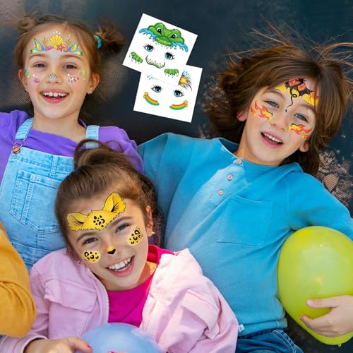 EMOME Face Tattoos for Kids - 24 Sheets Party Pack, Face Paint Tattoos Makeup for Boys and Girls Birthday Party Supplies Games, Face Tattoo Stickers for Kids Carnival Party Favors