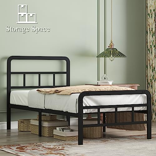 Modern Twin XL Bed Frame with Headboard and Footboard - Heavy Duty Metal Platform, Easy Assembly, Black