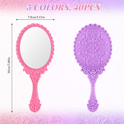 Namalu 40 Pcs Vintage Handheld Mirrors Set - White, Purple, Blue, Pink, Green with Embossed Patterns