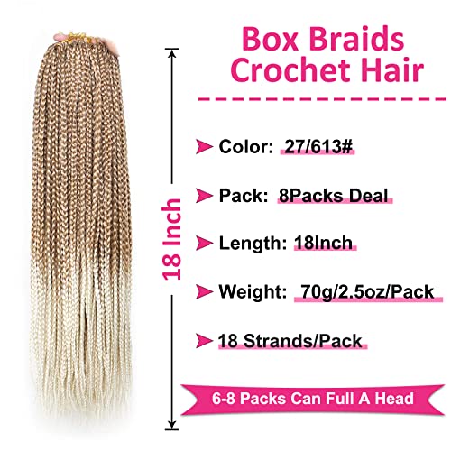 18 Inch Ombre Blonde Knotless Box Braids Crochet Hair 8 Packs - Medium Synthetic Extensions