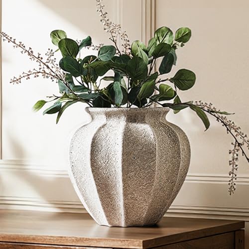 LE TAUCI Weathered White Ceramic Vase 11.3 Inch - Sandstone Finish, Farmhouse Decor