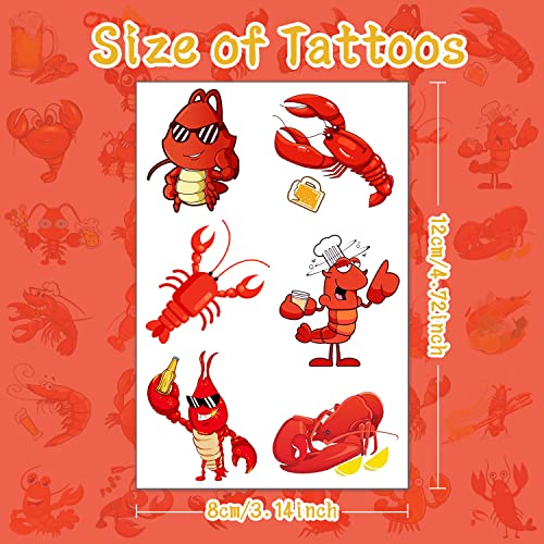 Crawfish Party Favor 24Sheets(144PCS) Crawfish Temporary Tattoosfor Crawfish Boil Party Supplies Lobster Party Decorations, Summer Picnic, Baby Shower Supplies Decorations