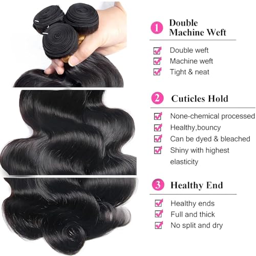 Chikamlty 10 Inch Black Body Wave Human Hair Bundles 12A Virgin Remy Extensions