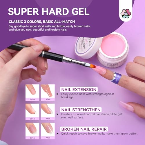 15 pcs Nail Builder Gel Kit with Drill & Lamp - Clear Pink Nudes Nail Extension