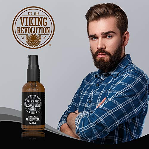 Viking Revolution Sandalwood Pre-Shave Oil for Men - Smooth, Irritation-Free Shave, 1 Fl Oz - All Skin Types (Pack of 2)