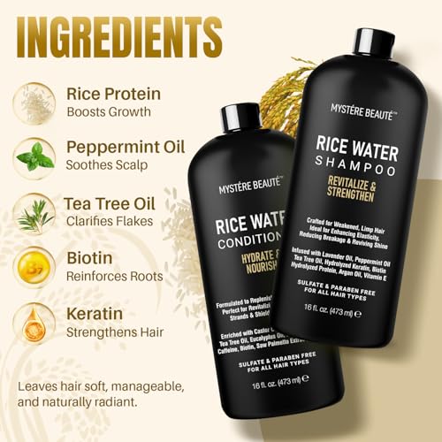 Nourishing Rice Water Shampoo & Conditioner Set - Sulfate-Free, 16oz Each - MYSTÉRE BEAUTÉ