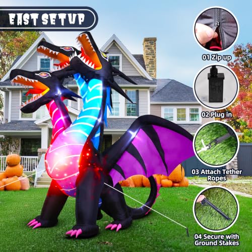 8 FT Tall Halloween Inflatable Dragon Outdoor Decoration with LEDs