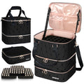 Nail Polish Organizer Bag Holds 126 Bottles (15ml/0.5fl.oz)& Nail Lamp, 3 Layers Detachable Nail Kit Storage Case PU Leather, Large Travel Nail Supplies Shoulder Bag for Manicure Tools (Black)
