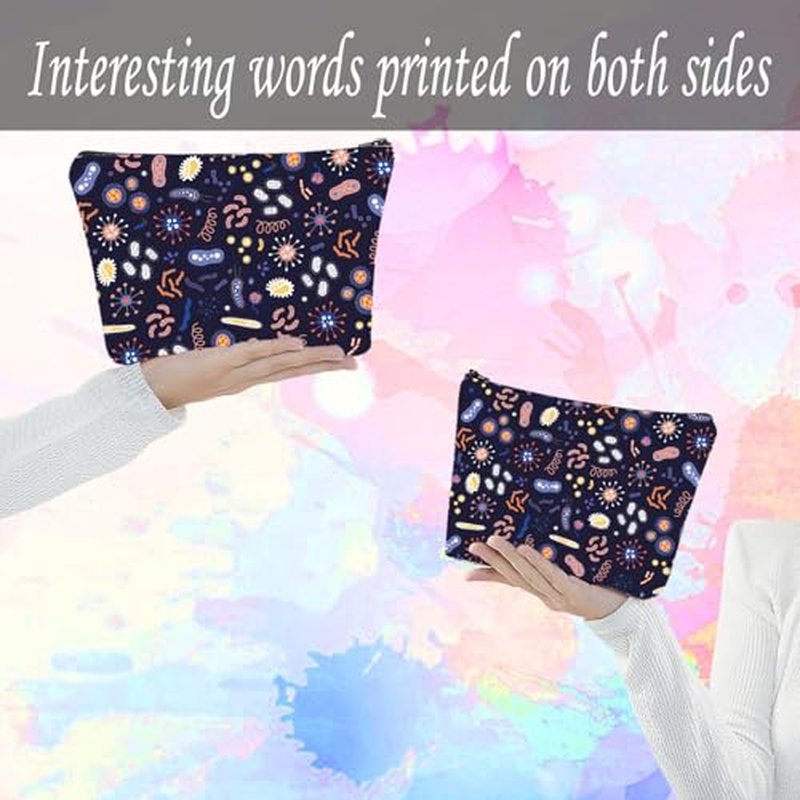 LEVLO Microbiology Bacteria Makeup Bag Science Art Biologist Reusable Book Cosmetic Bag Gift for Teacher (Microbiology)