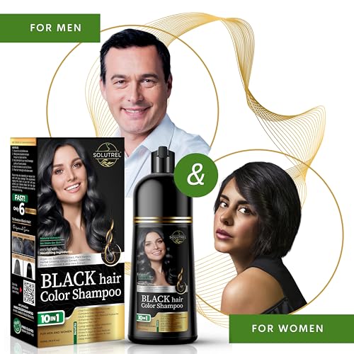 Solutrel Black Hair Dye Shampoo – 10-in-1 Ammonia-Free, Gray Coverage for Men & Women (Variation: Black)