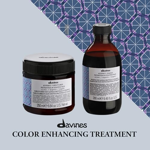 Davines Alchemic Conditioner Silver, Color Depositing Purple Cream for Platinum & Cool Blonde Hair - Neutralizes Yellow & Hydrates with Jojoba Oil, 8.45 Fl Oz