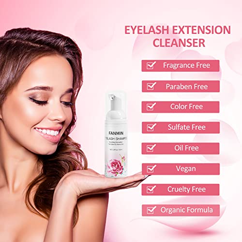 Eyelash Extension Cleanser 60ml +Mascara Wand+ Brush Eyelid Foaming Cleanser,Eyelash Wash and Lash Bath for Extensions,Paraben & Sulfate Free,Makeup Remover,Salon and Home use£¨60ml/2fl.oz£©