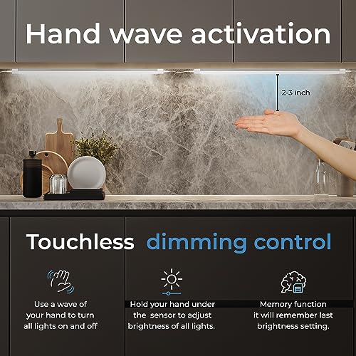 Under Cabinet LED Lighting Kit 3-Pack Dimmable Touchless Control Warm White 12in