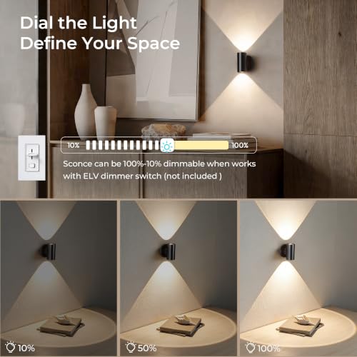 Tubicen 1 Pack Black LED Wall Sconce Dimmable Indoor Wall Light - Up & Down Lighting