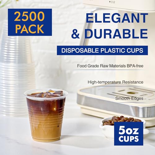 Disposable Plastic Cups 5oz Clear Tumblers - 2500 Pack, Party & Event Use - PP-2500Pack-5oz