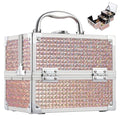 Costravio Glitter Pink Makeup Box with Mirror & Lock - Travel Organizer for Girls Women Kids