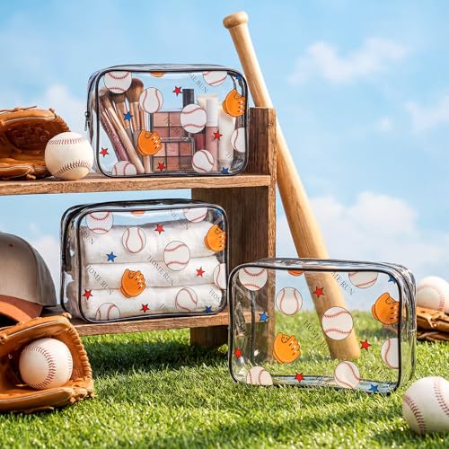 Baseball Themed Clear Makeup Bags Bulk 24 Pack Waterproof Cosmetic Pouches with Zipper - Sports Gift Set