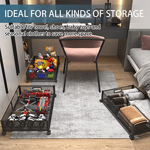 Uyokcnie Black Foldable Under Bed Storage Containers 4 Pack with Handles & Wheels