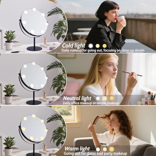 Lighted Makeup Mirror with 7 LED Bulbs, Dimmable & 360° Rotation, Black, 11.8x17 Inches