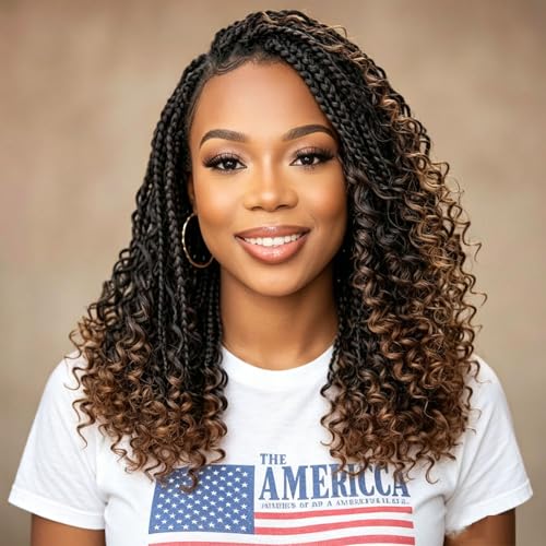 LMZIM 14 Inch Crochet Box Braids T30 - Pack of 8 Curly Ends for Black Women