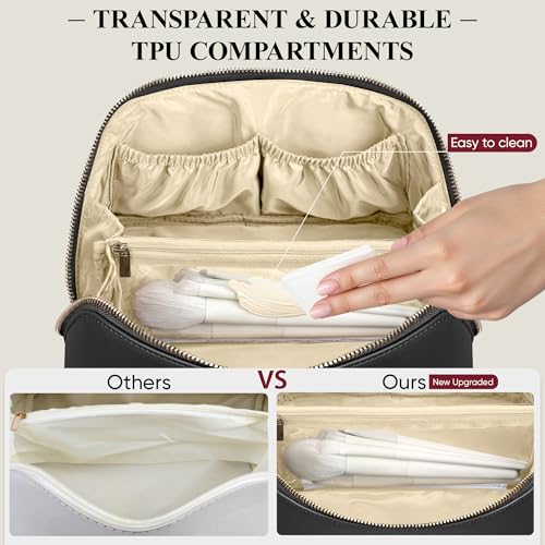 Travel Makeup Bag - Open Flat Cosmetic Organizer for Women, Medium Black - MSTONAL