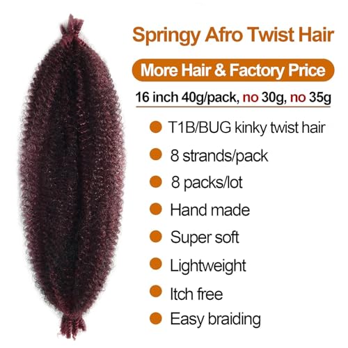 Springy Afro Twist Hair 16 Inch Ombre Burgundy 8 Packs - Soft Locs & Crochet Braids