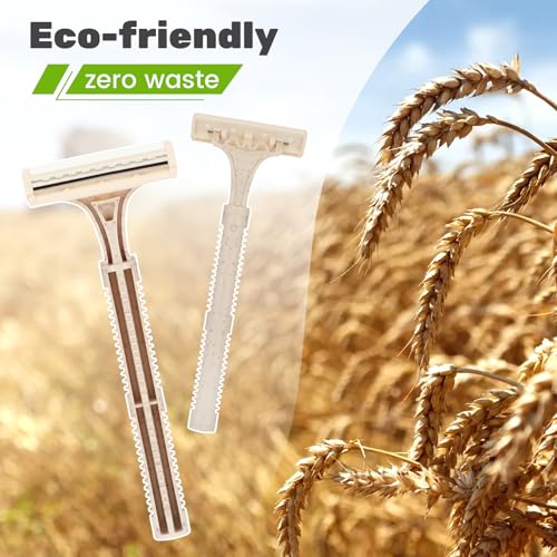 Eco-Friendly Wheat Straw Disposable Shave Kit - 100 Pcs Wheat Straw Razors and Shaving Cream(10g) Bulk, Individually Sealed for Hotel, Airbnb, Camping, Travel, Homeless, Shelters and Charities