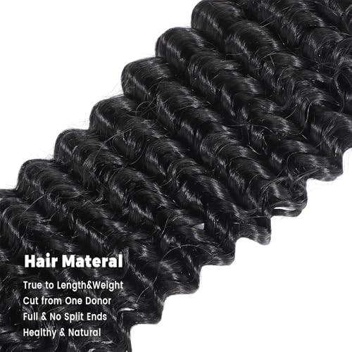 Deep Wave Human Hair Bundles - 20 Inch Wavy Curly Hair Extensions, Natural Black, Silky Soft, Long-Lasting, Full Density