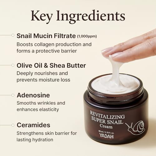 Snail Mucin Face Moisturizer - Hydrating Lightweight Cream for Skin Elasticity