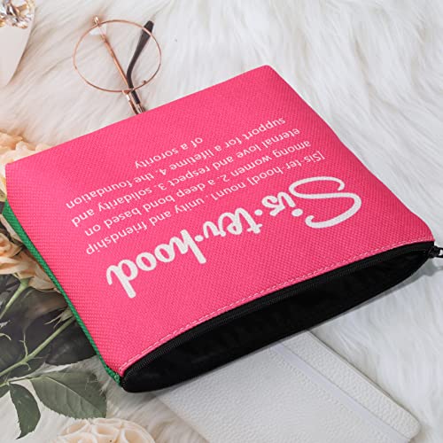 POFULL Pink and Green Sorority Graduation Bag - Greek Paraphernalia Cosmetic Bag Sisterhood Gift (Pink and green bag)