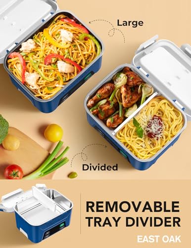 Large Blue Wireless Heated Lunch Box for Men with Timer & Removable Divider