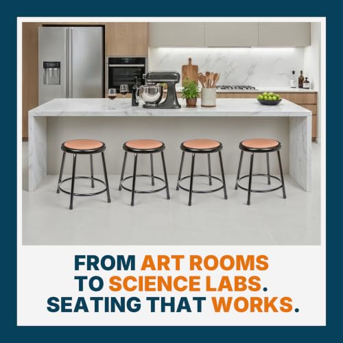 Black 18-Inch Commercial Steel Round Stool with Wood Seat - 2 Pack