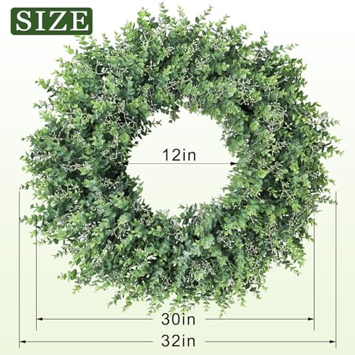 YXZZWL 32'' Artificial Eucalyptus Wreath with Seeds - Green Front Door Decor