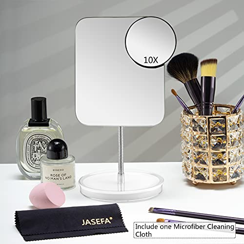 Desk Makeup Mirror with Detachable 10x Magnification,360¡Æ Rotation Flexible Gooseneck Mirror with Stand,Tabletop Cosmetic Mirror,Good for Shower Shaving Traveling-Rectangle