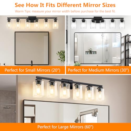 Bathroom Vanity Light Fixture - 6-Light Black Over Mirror, Modern Design