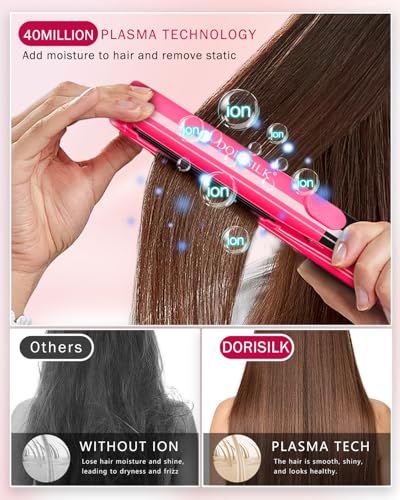 DORISILK 500°F High Temp Ceramic Flat Iron & Curling Iron - Hot Pink, 1 Inch, Dual Voltage