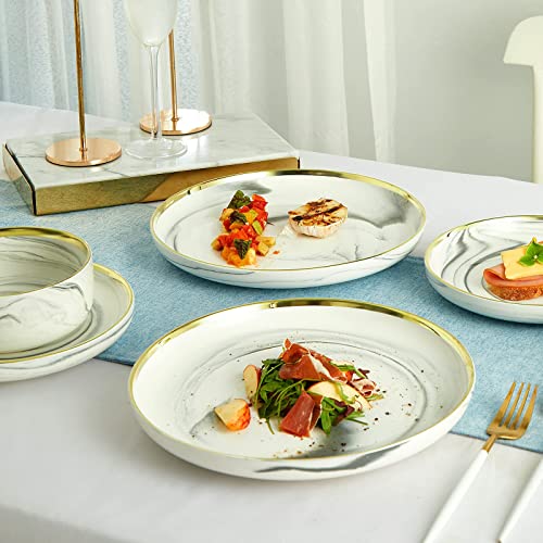 Pokini Marble Gold Rim Dinnerware Sets - Sage Green Porcelain Plates & Bowls