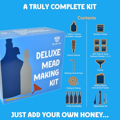 Blue Ox Brewing Deluxe Mead Making Kit with Bottles & Hydrometer - Bue Variation