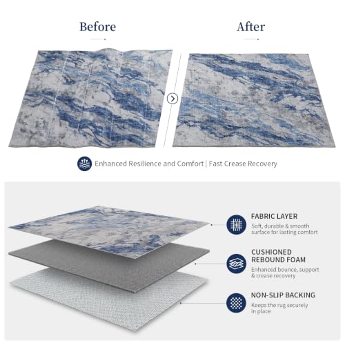 Blue Grey Coastal Area Rug 8x10 Modern Abstract Ocean Pattern for Living Room - Light Blue