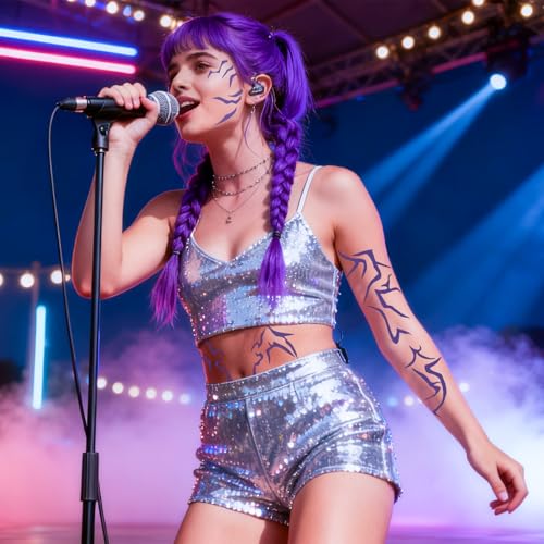 Purple Temporary Patterns Tattoo - Anime-Inspired Temporary Tattoo Stickers Waterproof | Heat Transfer | Easy Apply & Remove, High-Detail Cosplay Body Art for Halloween, Conventions, Party Makeup