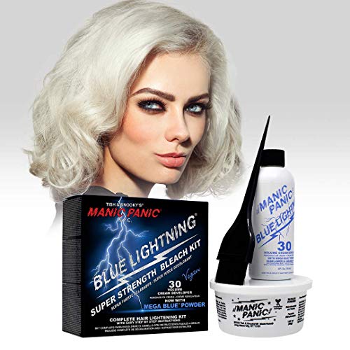 MANIC PANIC Blue Lightning Hair Bleach Kit - Mega Blue Bleach Powder + 30 Volume Developer - Neutralizes Warm Yellow Tones - Hair Lightener Lifts Up to 5 Levels - Vegan & Cruelty-Free (2 ct)