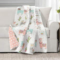 White & Blush Reversible Toddler Throw Blanket - Southwest Llama Cactus Design, 50x60 inches