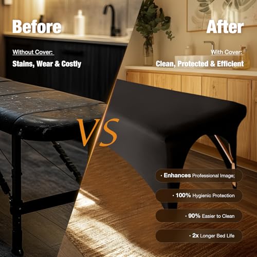 Stretchy Fitted Spa Massage Bed Cover 2-Pack Black for 6ft Tables